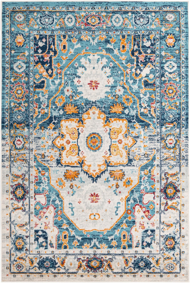 Teal 5' 3 x 8' Madeline Vintage Rectangle Area Rug 100% Polypropylene Distressed Traditional Carpet for Classic Interior Home Design for Sale at Rug Engine