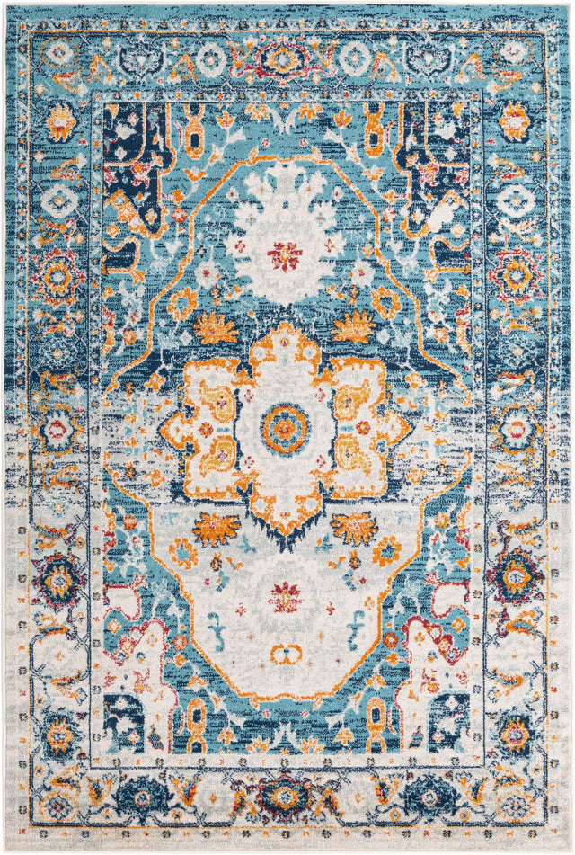 Teal 5' 3 x 8' Madeline Vintage Rectangle Area Rug 100% Polypropylene Distressed Traditional Carpet for Classic Interior Home Design for Sale at Rug Engine