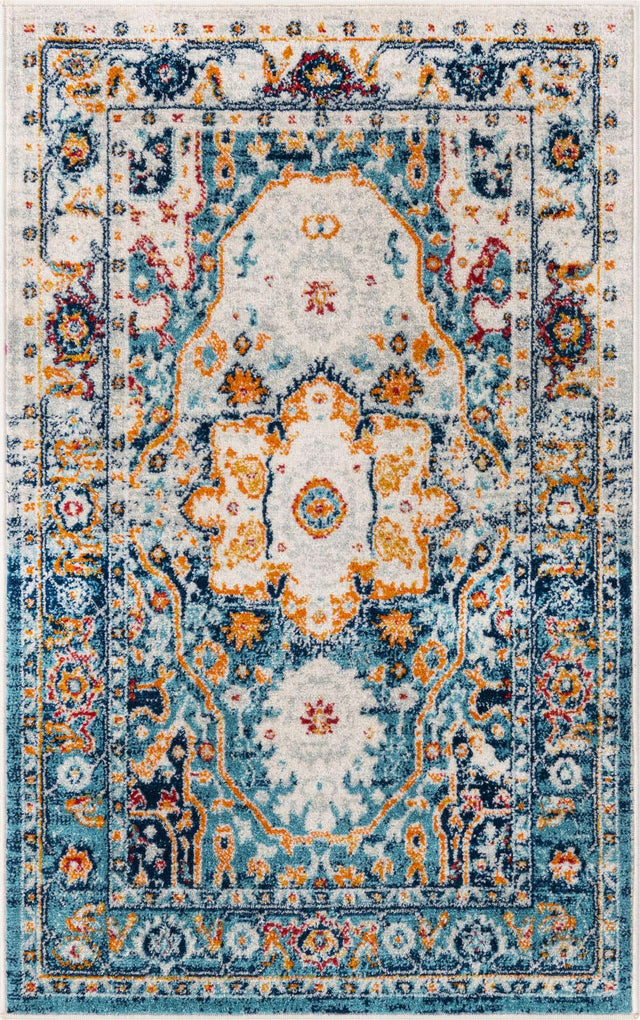 Teal 3' 3 x 5' 3 Madeline Vintage Rectangle Area Rug 100% Polypropylene Distressed Traditional Carpet for Classic Interior Home Design for Sale at Rug Engine