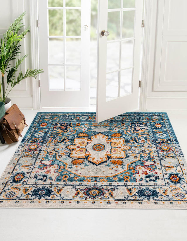 Teal 7' 10 x 7' 10 Madeline Vintage Square Area Rug 100% Polypropylene Distressed Traditional Carpet for Classic Interior Home Design for Sale at Rug Engine