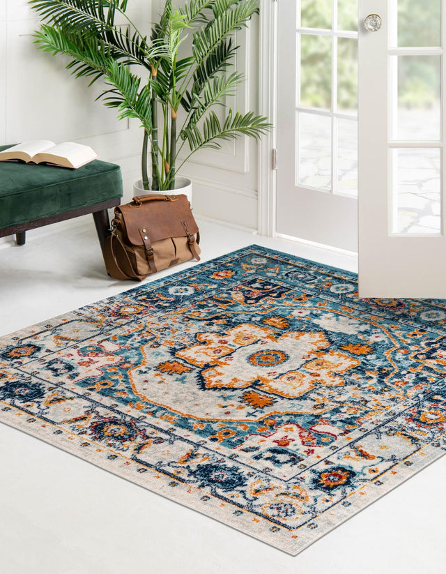 Teal 7' 10 x 7' 10 Madeline Vintage Square Area Rug 100% Polypropylene Distressed Traditional Carpet for Classic Interior Home Design for Sale at Rug Engine