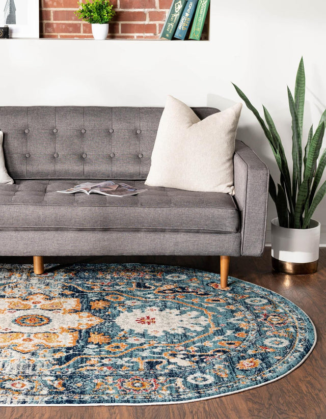 Teal 4' x 6' Madeline Vintage Oval Area Rug 100% Polypropylene Distressed Traditional Carpet for Classic Interior Home Design for Sale at Rug Engine