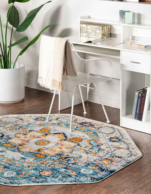 Teal 7' 10 x 7' 10 Madeline Vintage Octagon Area Rug 100% Polypropylene Distressed Traditional Carpet for Classic Interior Home Design for Sale at Rug Engine