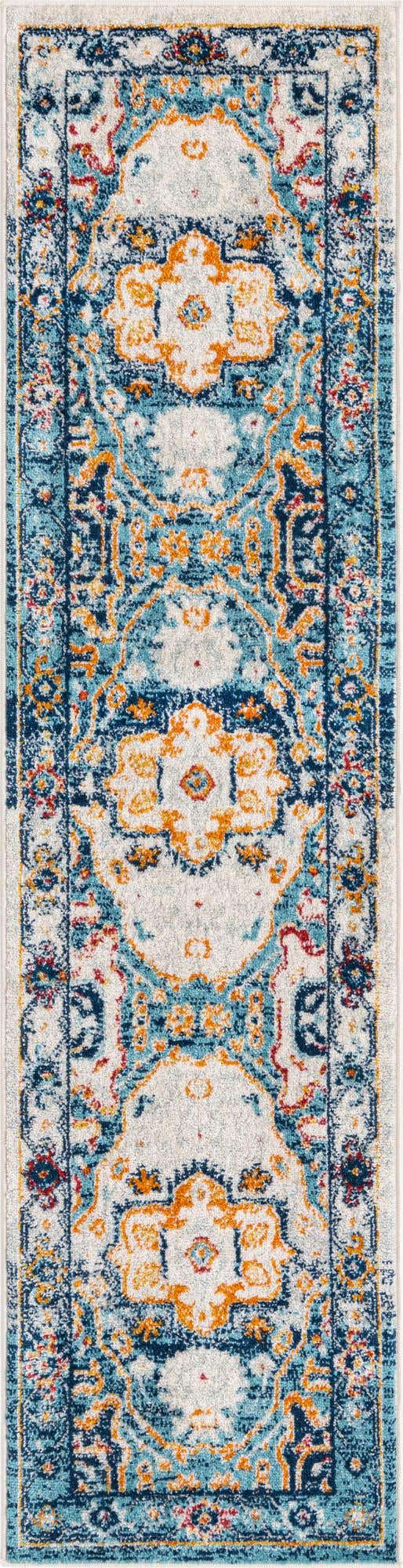 Teal 2' x 8' Madeline Vintage Runner Area Rug 100% Polypropylene Distressed Traditional Carpet for Classic Interior Home Design for Sale at Rug Engine