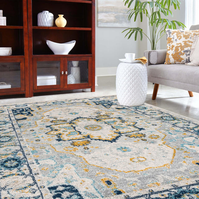 Gray 7' 10 x 10' Madeline Vintage Rectangle Area Rug 100% Polypropylene Distressed Traditional Carpet for Classic Interior Home Design for Sale at Rug Engine