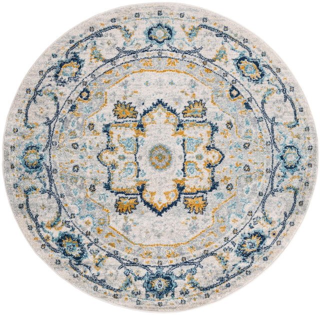 Gray 5' 3 x 5' 3 Madeline Vintage Round Area Rug 100% Polypropylene Distressed Traditional Carpet for Classic Interior Home Design for Sale at Rug Engine