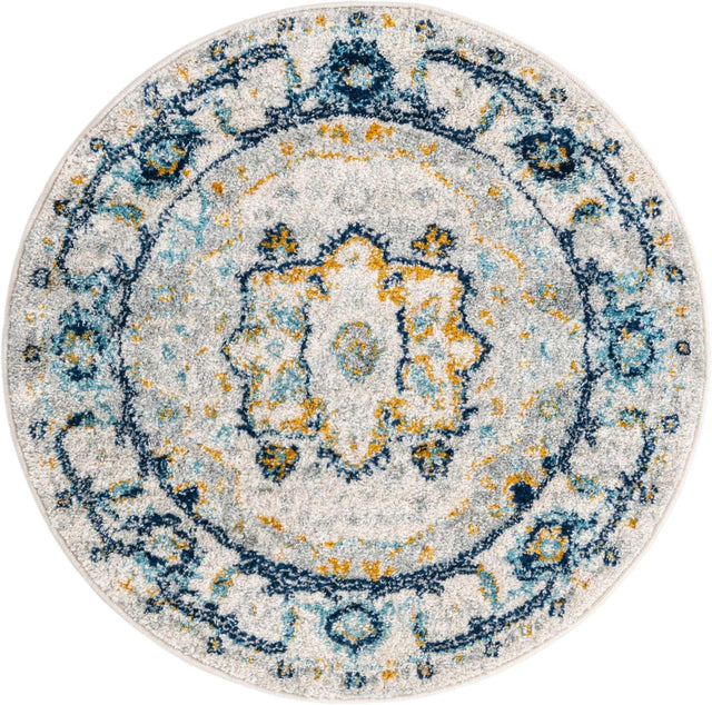 Gray 3' x 3' Madeline Vintage Round Area Rug 100% Polypropylene Distressed Traditional Carpet for Classic Interior Home Design for Sale at Rug Engine