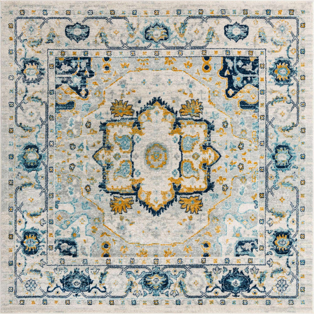 Gray 7' 10 x 7' 10 Madeline Vintage Square Area Rug 100% Polypropylene Distressed Traditional Carpet for Classic Interior Home Design for Sale at Rug Engine