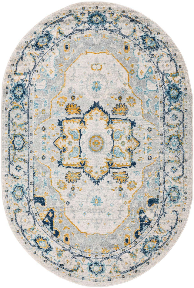 Gray 5' 3 x 8' Madeline Vintage Oval Area Rug 100% Polypropylene Distressed Traditional Carpet for Classic Interior Home Design for Sale at Rug Engine