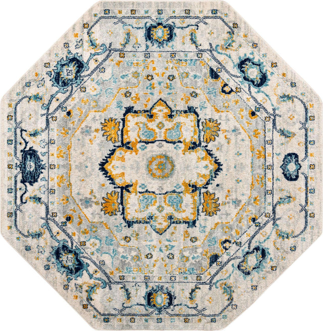 Gray 7' 10 x 7' 10 Madeline Vintage Octagon Area Rug 100% Polypropylene Distressed Traditional Carpet for Classic Interior Home Design for Sale at Rug Engine