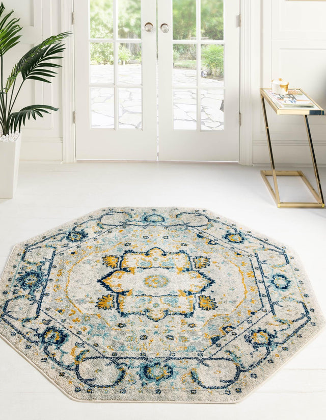 Gray 7' 10 x 7' 10 Madeline Vintage Octagon Area Rug 100% Polypropylene Distressed Traditional Carpet for Classic Interior Home Design for Sale at Rug Engine