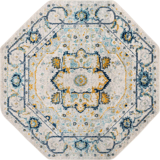 Gray 5' 3 x 5' 3 Madeline Vintage Octagon Area Rug 100% Polypropylene Distressed Traditional Carpet for Classic Interior Home Design for Sale at Rug Engine