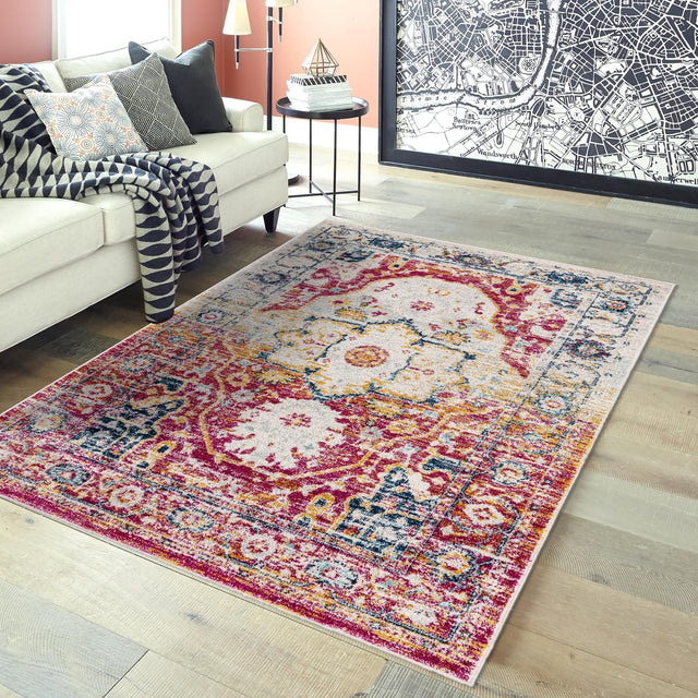 Pink Gray 3' 3 x 5' 3 Madeline Vintage Rectangle Area Rug 100% Polypropylene Distressed Traditional Carpet for Classic Interior Home Design for Sale at Rug Engine