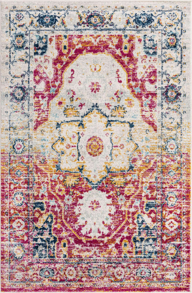 Pink Gray 5' 3 x 8' Madeline Vintage Rectangle Area Rug 100% Polypropylene Distressed Traditional Carpet for Classic Interior Home Design for Sale at Rug Engine