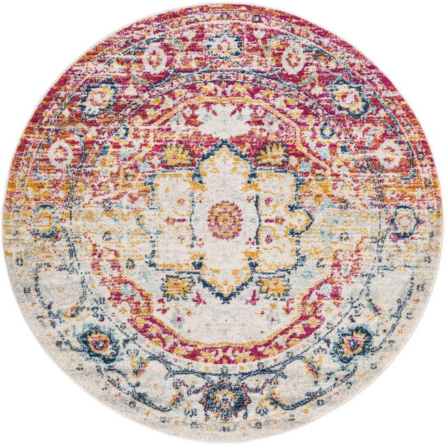 Pink Gray 5' 3 x 5' 3 Madeline Vintage Round Area Rug 100% Polypropylene Distressed Traditional Carpet for Classic Interior Home Design for Sale at Rug Engine
