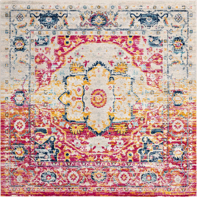 Pink Gray 7' 10 x 7' 10 Madeline Vintage Square Area Rug 100% Polypropylene Distressed Traditional Carpet for Classic Interior Home Design for Sale at Rug Engine