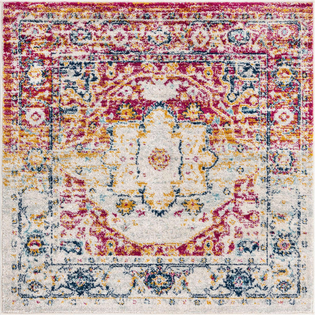 Pink Gray 4' x 4' Madeline Vintage Square Area Rug 100% Polypropylene Distressed Traditional Carpet for Classic Interior Home Design for Sale at Rug Engine