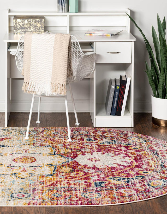 Pink Gray 5' 3 x 8' Madeline Vintage Oval Area Rug 100% Polypropylene Distressed Traditional Carpet for Classic Interior Home Design for Sale at Rug Engine