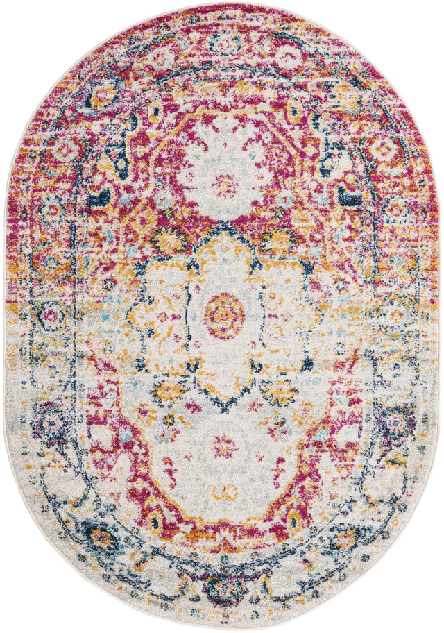 Pink Gray 4' x 6' Madeline Vintage Oval Area Rug 100% Polypropylene Distressed Traditional Carpet for Classic Interior Home Design for Sale at Rug Engine