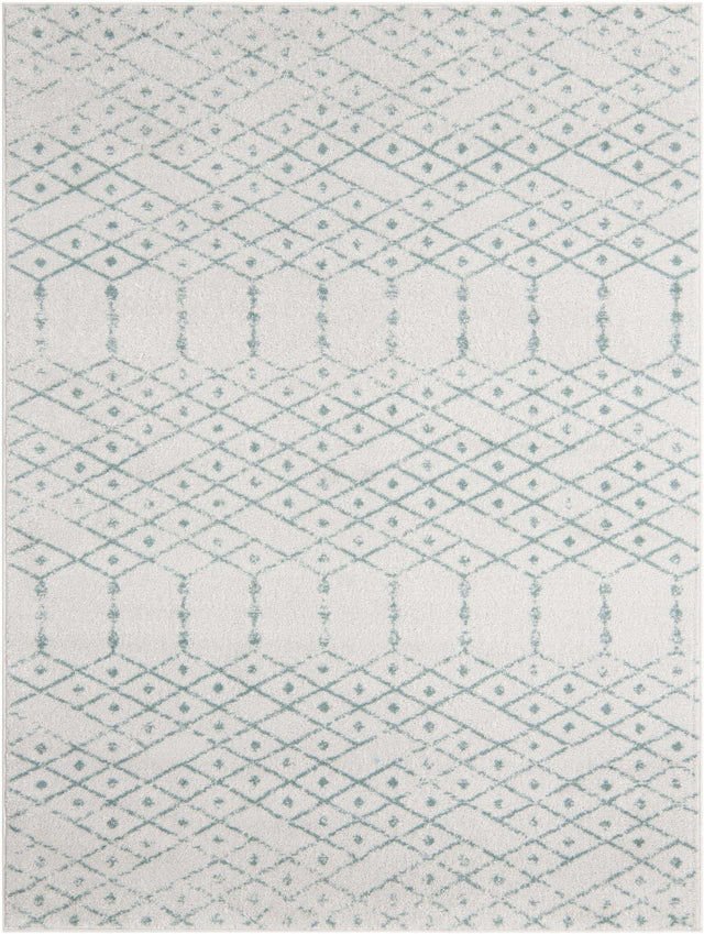 Ivory Aqua 9' x 12' Paxon Trellis Rectangle Area Rug Geometric Durable Stain Resistant Easy Clean Carpet for Modern Interior Home Decor for Sale at Rug Engine