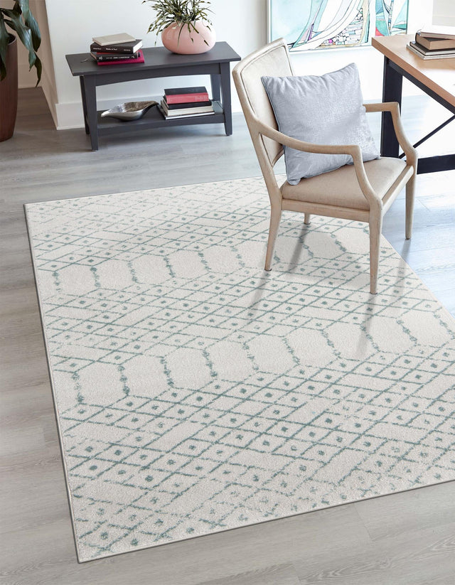Ivory Aqua 10' x 14' Paxon Trellis Rectangle Area Rug Geometric Durable Stain Resistant Easy Clean Carpet for Modern Interior Home Decor for Sale at Rug Engine