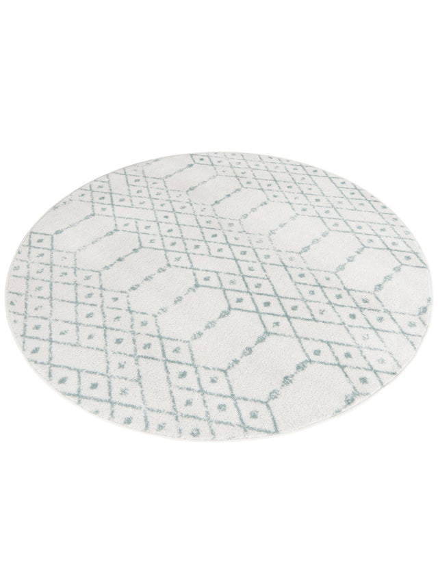 Ivory Aqua 7' 10 x 7' 10 Paxon Trellis Round Area Rug Geometric Durable Stain Resistant Easy Clean Carpet for Modern Interior Home Decor for Sale at Rug Engine