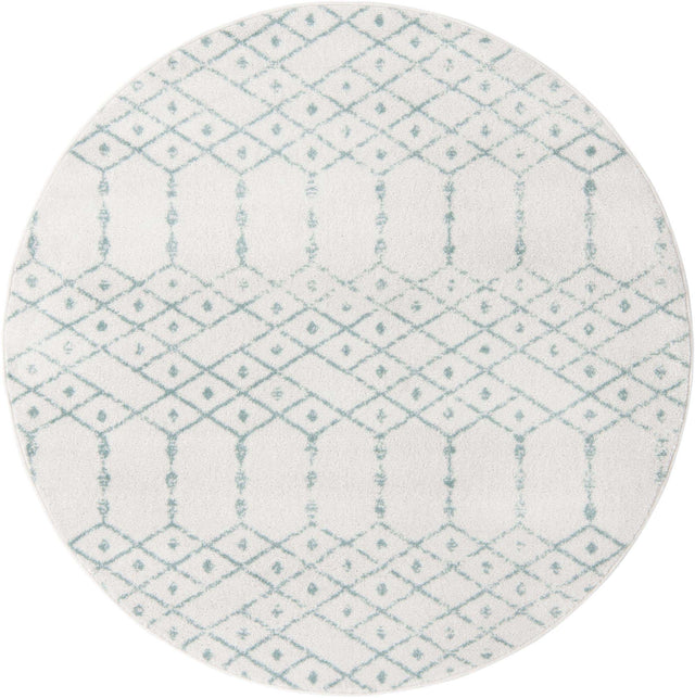 Ivory Aqua 7' 10 x 7' 10 Paxon Trellis Round Area Rug Geometric Durable Stain Resistant Easy Clean Carpet for Modern Interior Home Decor for Sale at Rug Engine