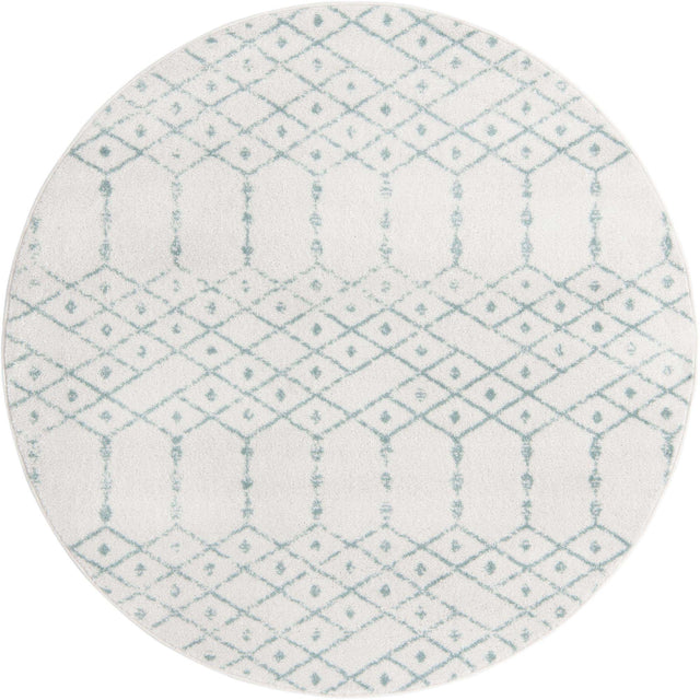 Ivory Aqua 5' 3 x 5' 3 Paxon Trellis Round Area Rug Geometric Durable Stain Resistant Easy Clean Carpet for Modern Interior Home Decor for Sale at Rug Engine