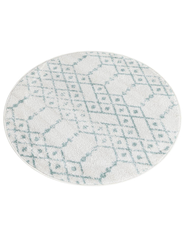 Ivory Aqua 3' x 3' Paxon Trellis Round Area Rug Geometric Durable Stain Resistant Easy Clean Carpet for Modern Interior Home Decor for Sale at Rug Engine