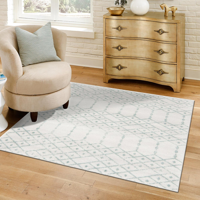 Ivory Aqua 7' 10 x 7' 10 Paxon Trellis Square Area Rug Geometric Durable Stain Resistant Easy Clean Carpet for Modern Interior Home Decor for Sale at Rug Engine