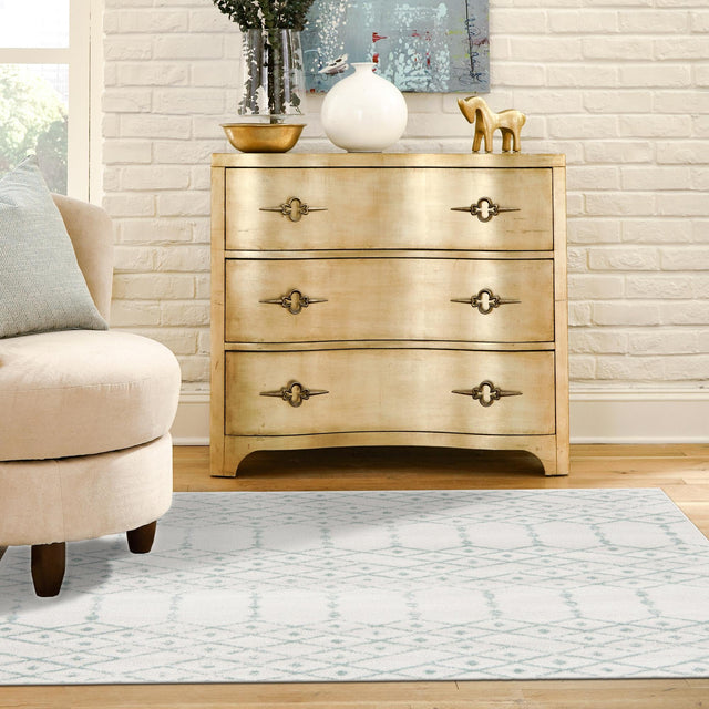 Ivory Aqua 7' 10 x 7' 10 Paxon Trellis Square Area Rug Geometric Durable Stain Resistant Easy Clean Carpet for Modern Interior Home Decor for Sale at Rug Engine