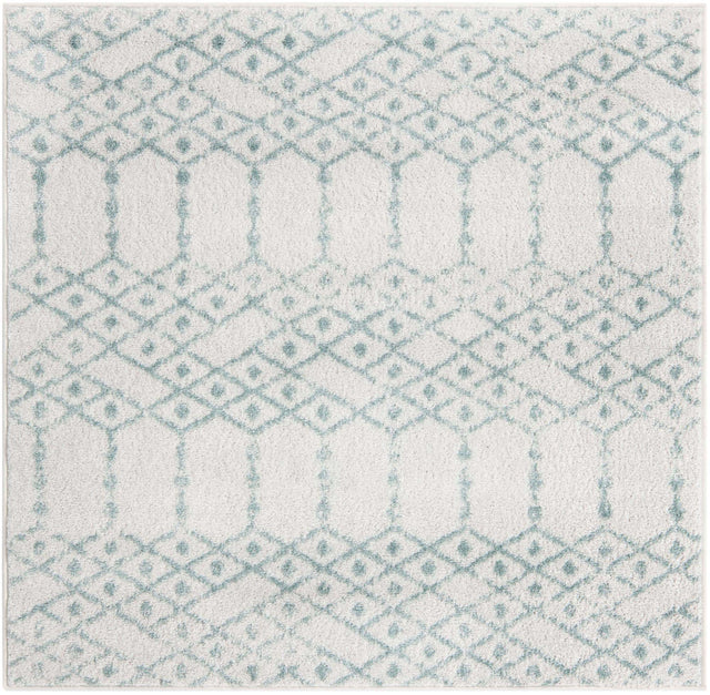 Ivory Aqua 4' x 4' Paxon Trellis Square Area Rug Geometric Durable Stain Resistant Easy Clean Carpet for Modern Interior Home Decor for Sale at Rug Engine