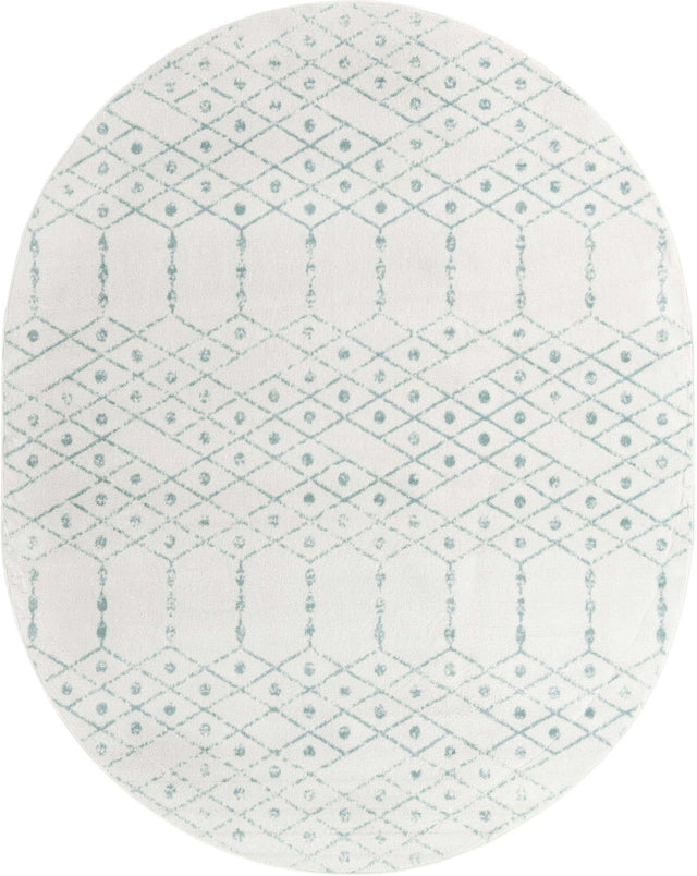 Ivory Aqua 7' 10 x 10' Paxon Trellis Oval Area Rug Geometric Durable Stain Resistant Easy Clean Carpet for Modern Interior Home Decor for Sale at Rug Engine