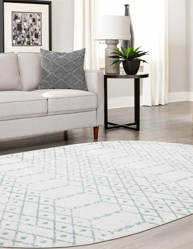 Ivory Aqua 4' x 6' Paxon Trellis Oval Area Rug Geometric Durable Stain Resistant Easy Clean Carpet for Modern Interior Home Decor for Sale at Rug Engine