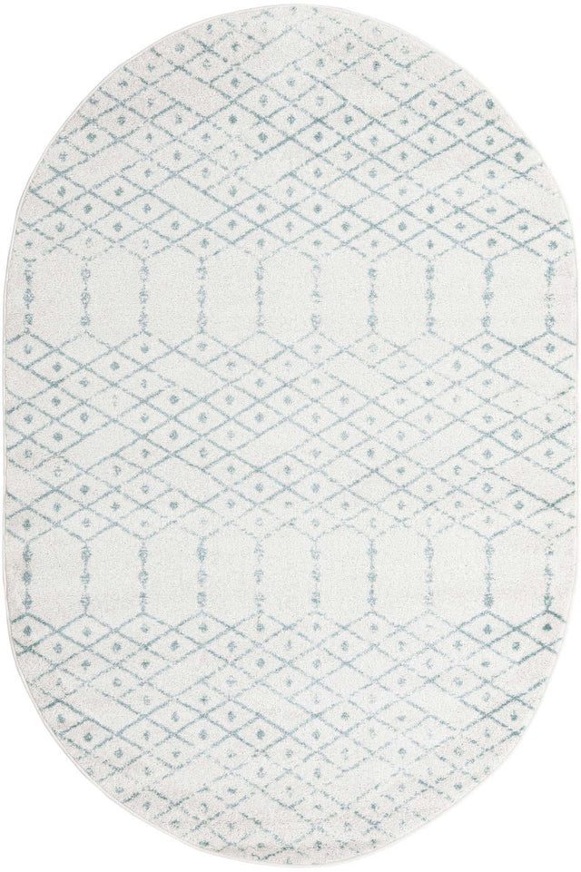 Ivory Aqua 5' 3 x 8' Paxon Trellis Oval Area Rug Geometric Durable Stain Resistant Easy Clean Carpet for Modern Interior Home Decor for Sale at Rug Engine