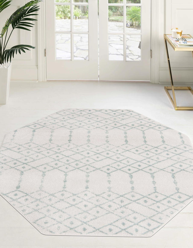Ivory Aqua 7' 10 x 7' 10 Paxon Trellis Octagon Area Rug Geometric Durable Stain Resistant Easy Clean Carpet for Modern Interior Home Decor for Sale at Rug Engine