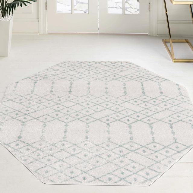 Ivory Aqua 7' 10 x 7' 10 Paxon Trellis Octagon Area Rug Geometric Durable Stain Resistant Easy Clean Carpet for Modern Interior Home Decor for Sale at Rug Engine