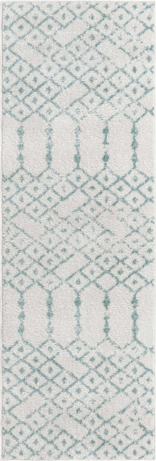 Ivory Aqua 2' x 6' Paxon Trellis Runner Area Rug Geometric Durable Stain Resistant Easy Clean Carpet for Modern Interior Home Decor for Sale at Rug Engine