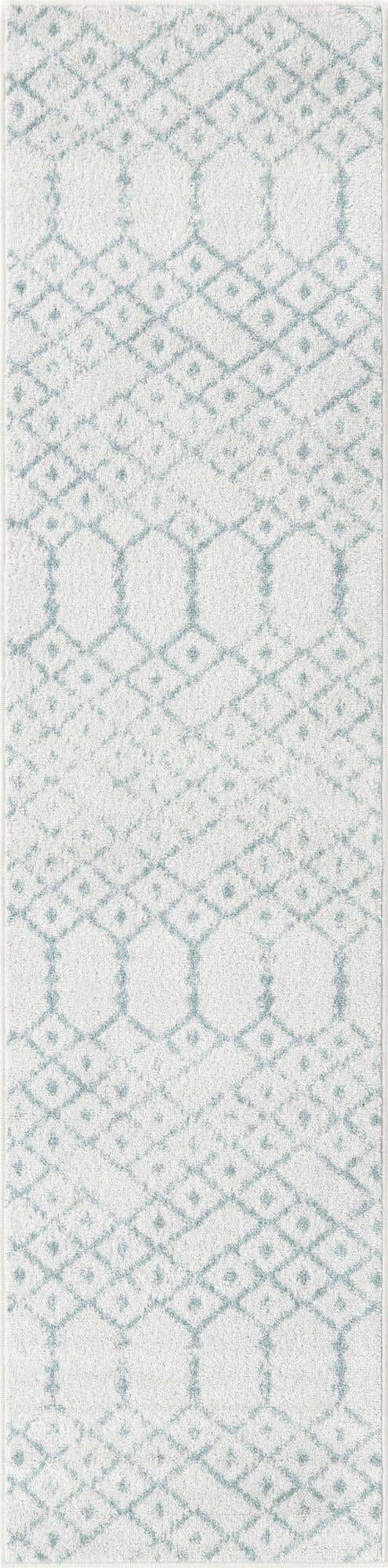 Ivory Aqua 2' x 8' Paxon Trellis Runner Area Rug Geometric Durable Stain Resistant Easy Clean Carpet for Modern Interior Home Decor for Sale at Rug Engine