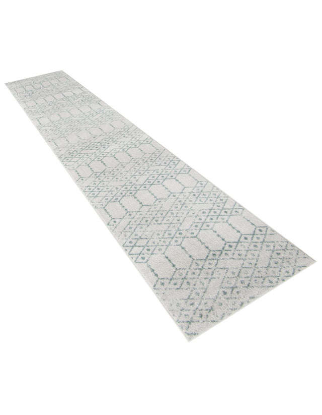 Ivory Aqua 2' 11 x 16' Paxon Trellis Runner Area Rug Geometric Durable Stain Resistant Easy Clean Carpet for Modern Interior Home Decor for Sale at Rug Engine