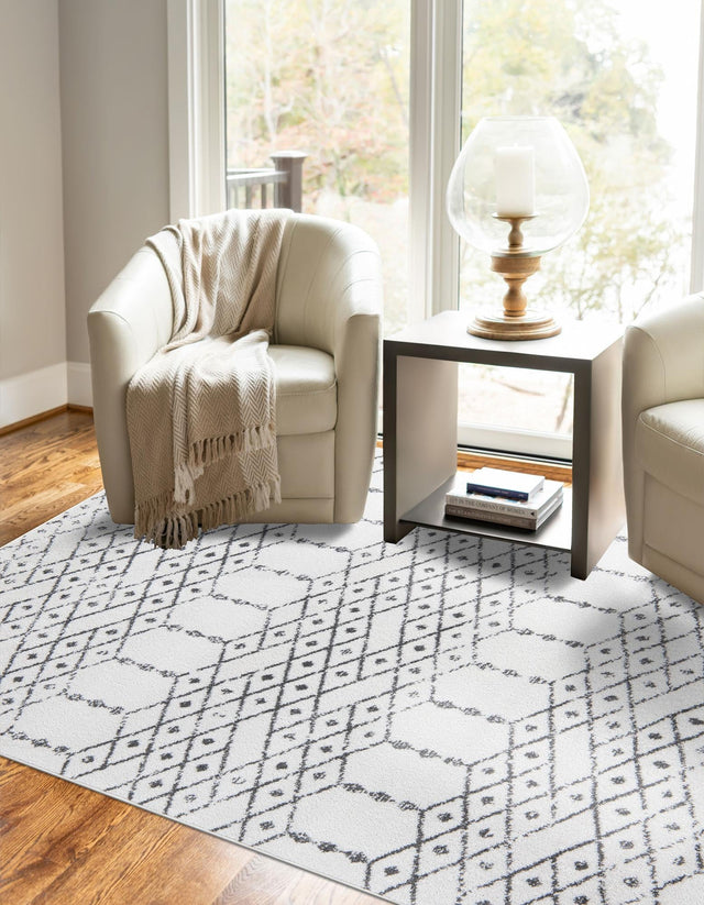 Ivory Black 7' x 10' Paxon Trellis Rectangle Area Rug Geometric Durable Stain Resistant Easy Clean Carpet for Modern Interior Home Decor for Sale at Rug Engine