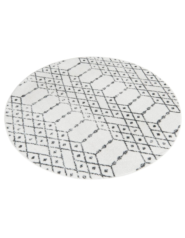 Ivory Black 5' 3 x 5' 3 Paxon Trellis Round Area Rug Geometric Durable Stain Resistant Easy Clean Carpet for Modern Interior Home Decor for Sale at Rug Engine