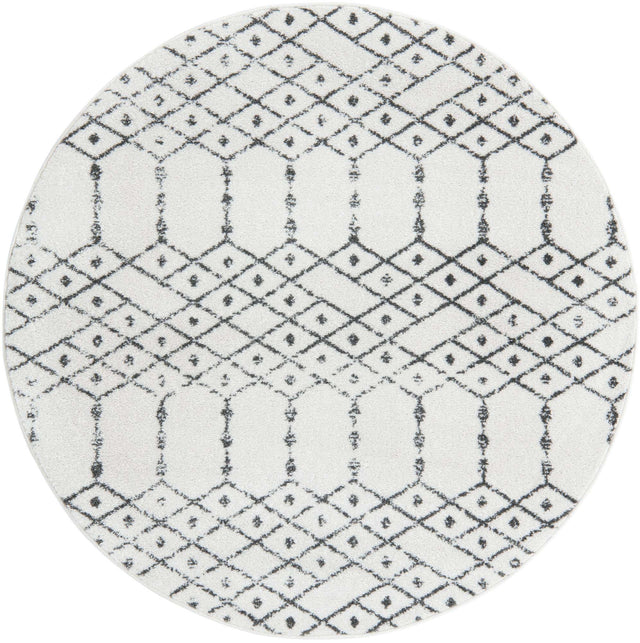 Ivory Black 5' 3 x 5' 3 Paxon Trellis Round Area Rug Geometric Durable Stain Resistant Easy Clean Carpet for Modern Interior Home Decor for Sale at Rug Engine