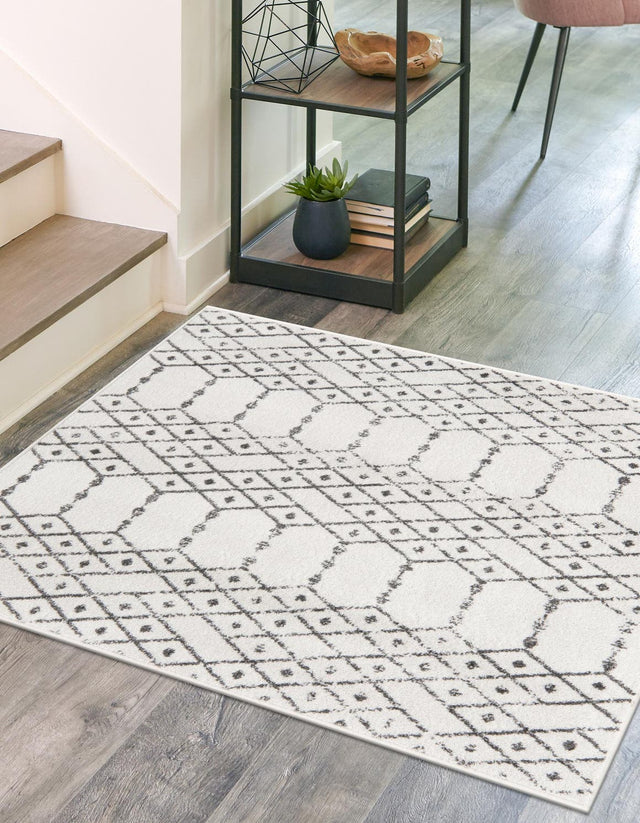 Ivory Black 7' 10 x 7' 10 Paxon Trellis Square Area Rug Geometric Durable Stain Resistant Easy Clean Carpet for Modern Interior Home Decor for Sale at Rug Engine