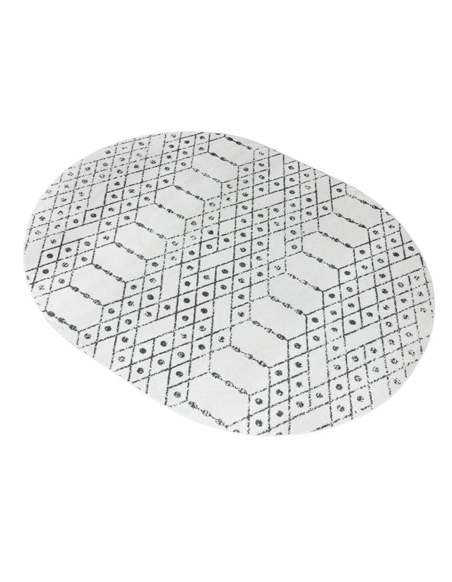Ivory Black 7' 10 x 10' Paxon Trellis Oval Area Rug Geometric Durable Stain Resistant Easy Clean Carpet for Modern Interior Home Decor for Sale at Rug Engine