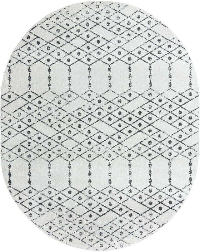 Ivory Black 7' 10 x 10' Paxon Trellis Oval Area Rug Geometric Durable Stain Resistant Easy Clean Carpet for Modern Interior Home Decor for Sale at Rug Engine