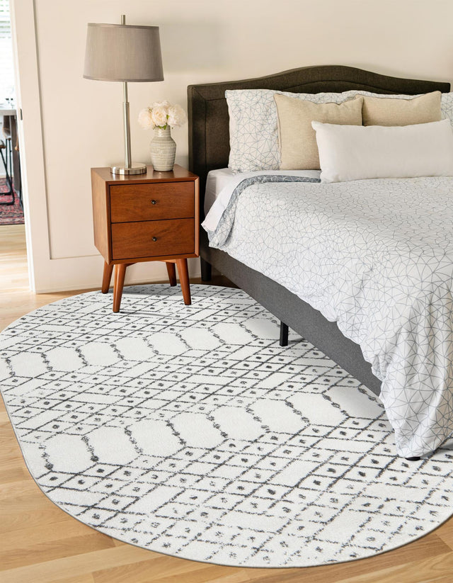 Ivory Black 7' 10 x 10' Paxon Trellis Oval Area Rug Geometric Durable Stain Resistant Easy Clean Carpet for Modern Interior Home Decor for Sale at Rug Engine