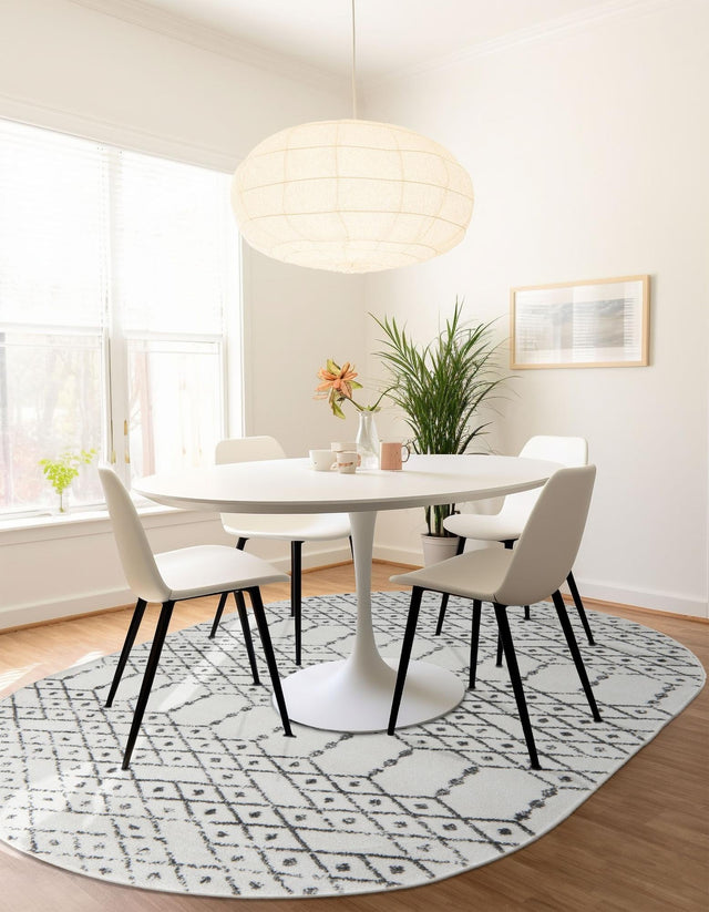 Ivory Black 4' x 6' Paxon Trellis Oval Area Rug Geometric Durable Stain Resistant Easy Clean Carpet for Modern Interior Home Decor for Sale at Rug Engine
