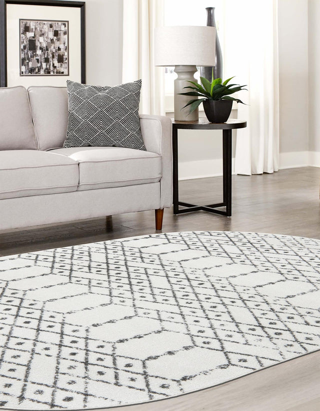 Ivory Black 4' x 6' Paxon Trellis Oval Area Rug Geometric Durable Stain Resistant Easy Clean Carpet for Modern Interior Home Decor for Sale at Rug Engine