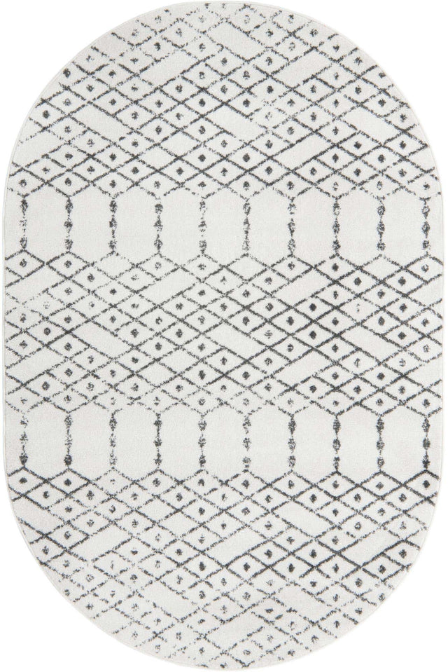 Ivory Black 5' 3 x 8' Paxon Trellis Oval Area Rug Geometric Durable Stain Resistant Easy Clean Carpet for Modern Interior Home Decor for Sale at Rug Engine